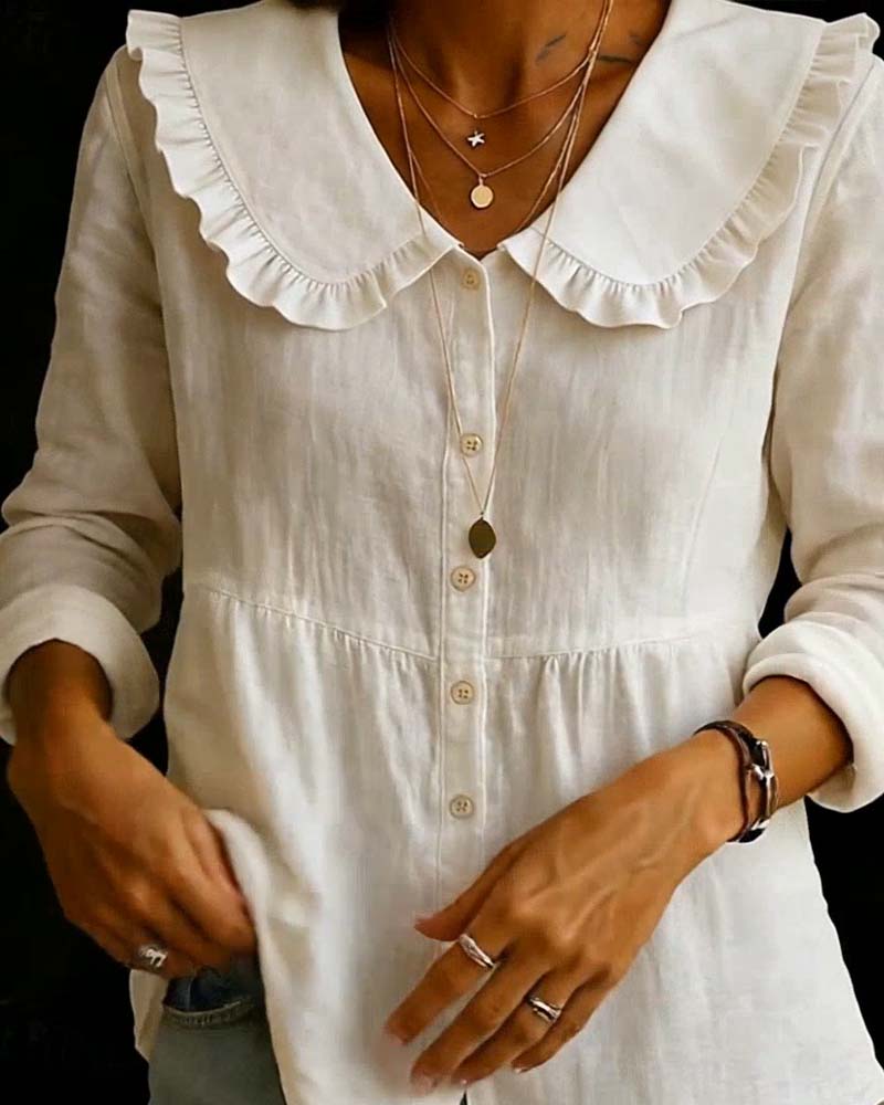 Skjorta Peter Pan Krage Skogskärna Enfärgad