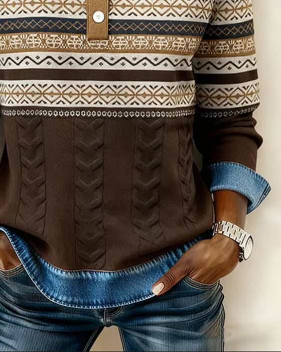 Sweatshirt Med Knappskjorta-Krage Och Färgblockning