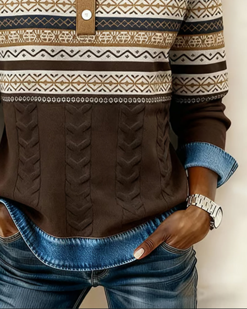 Sweatshirt Med Knappskjorta-Krage Och Färgblockning