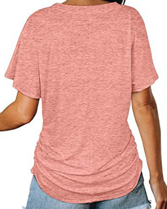 T-Shirt Veckad Enfärgad V-Ringning