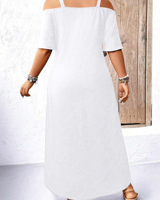 Klänning Enfärgad V-Ringning Off-Shoulder Lång