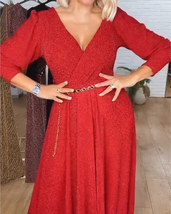 Stilfull Klänning I Enfärgad Med V-Ringning