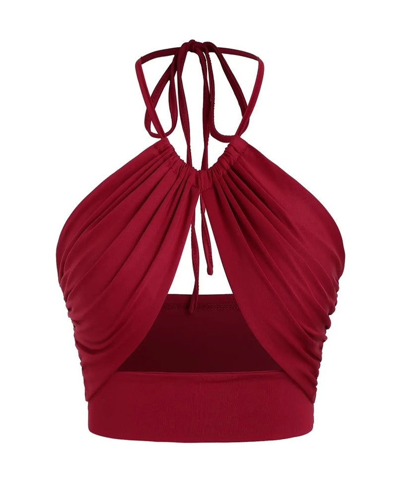 Topp Med Spaghettiband Dam Vykrämning Knutning Bak Halterhals Kort