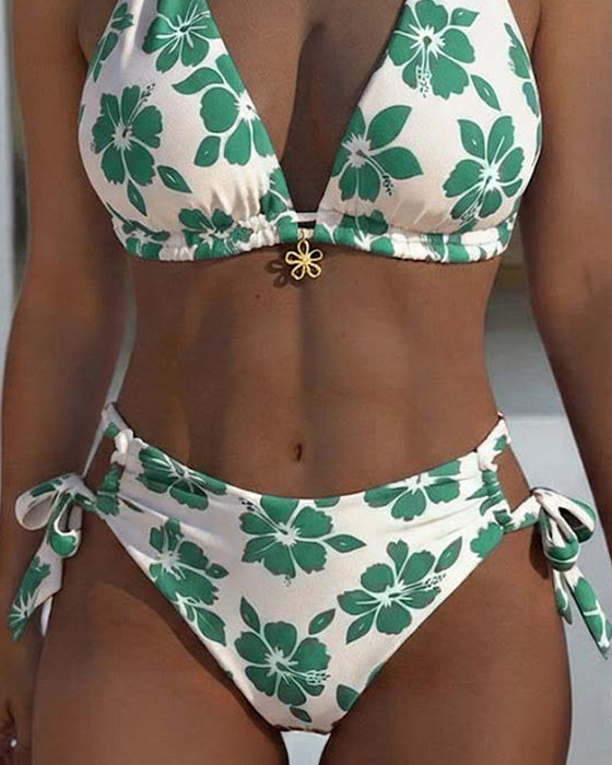 Bikini Hibiskus Tryck Halter
