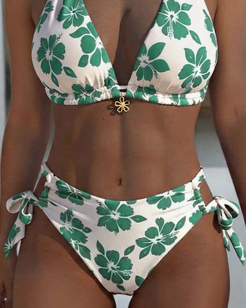 Bikini Hibiskus Tryck Halter