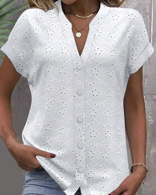 Skjorta Ståkrage Spets Ihålig Knapp