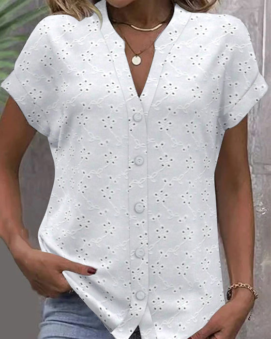 Skjorta Ståkrage Spets Ihålig Knapp