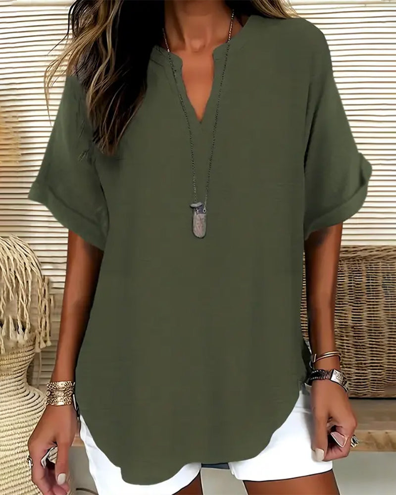 Blus Lös Enfärgad Damsk Casual