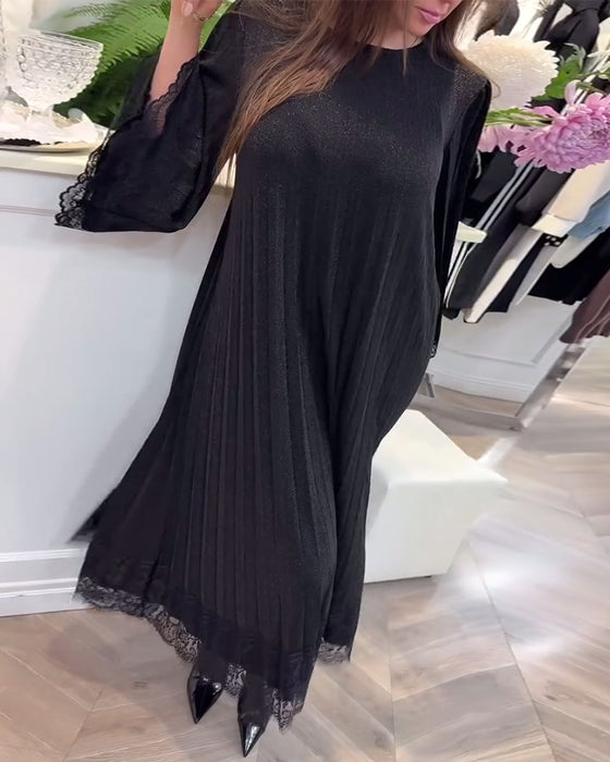 Klänning Rund Hals Lös Spets Patchwork