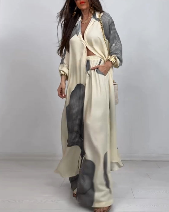 Kostym Krage Knapp Färgblock Randiga Rakbyxor