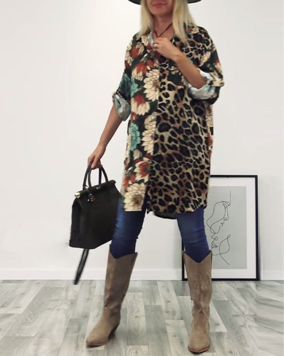 Lapelskjorta i leopardmönstrad patchwork