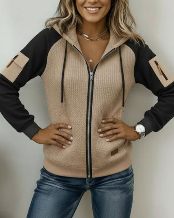 Dragkedje-Kofta Med Färgblock, Modekappa