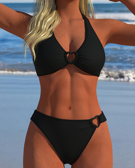 Bikini Halter Hjärta Spänne Solid Färg