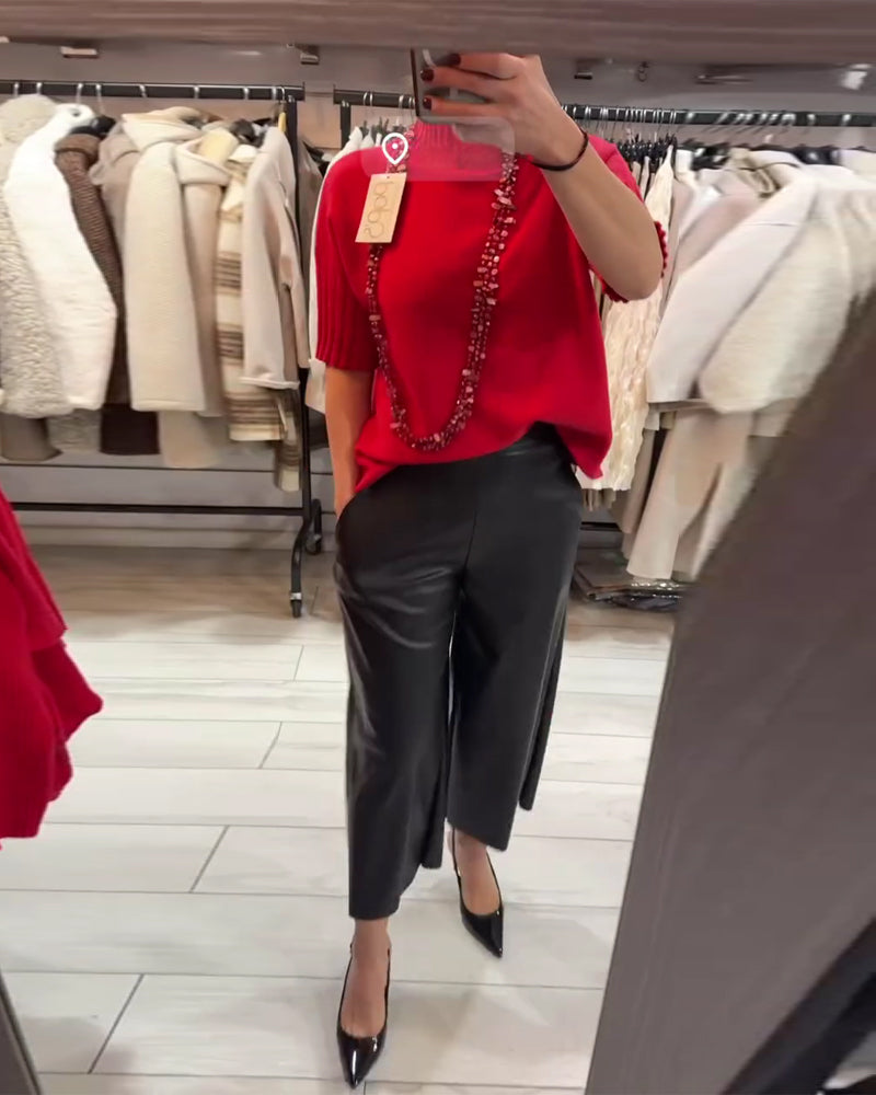 Tröja Enfärgad Hög Hals Kortärmad