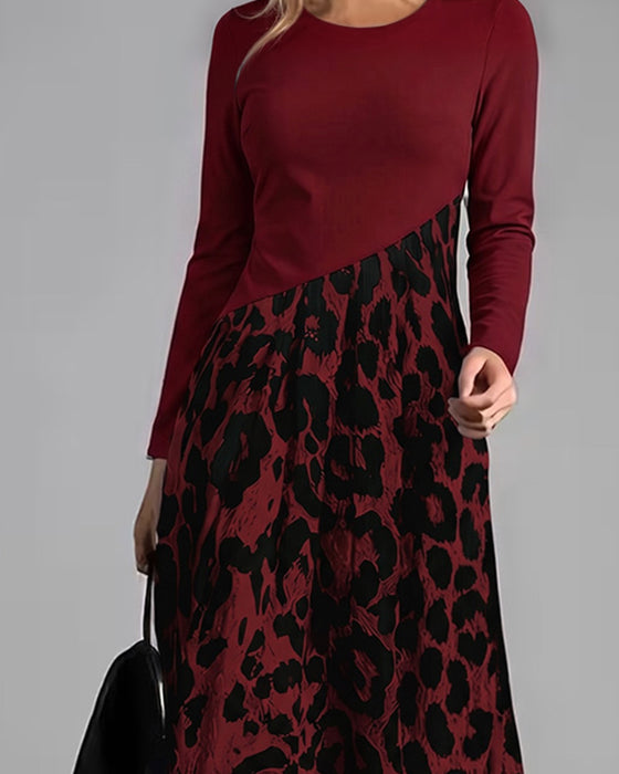 Klädning Rundhalsad Leopard Full Kjol