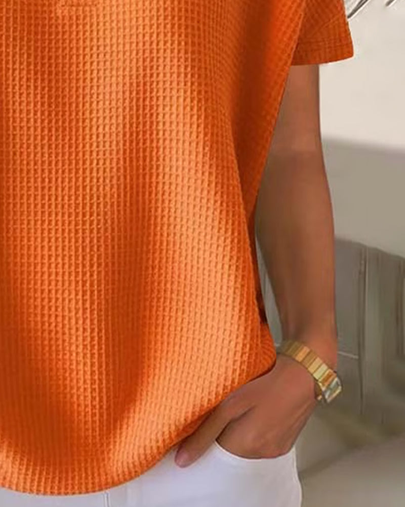 T-shirt Knapp V-ringning Avslappnad