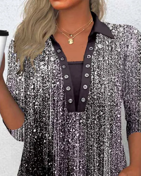 Långärmad Blus Med Krage Och Tryck