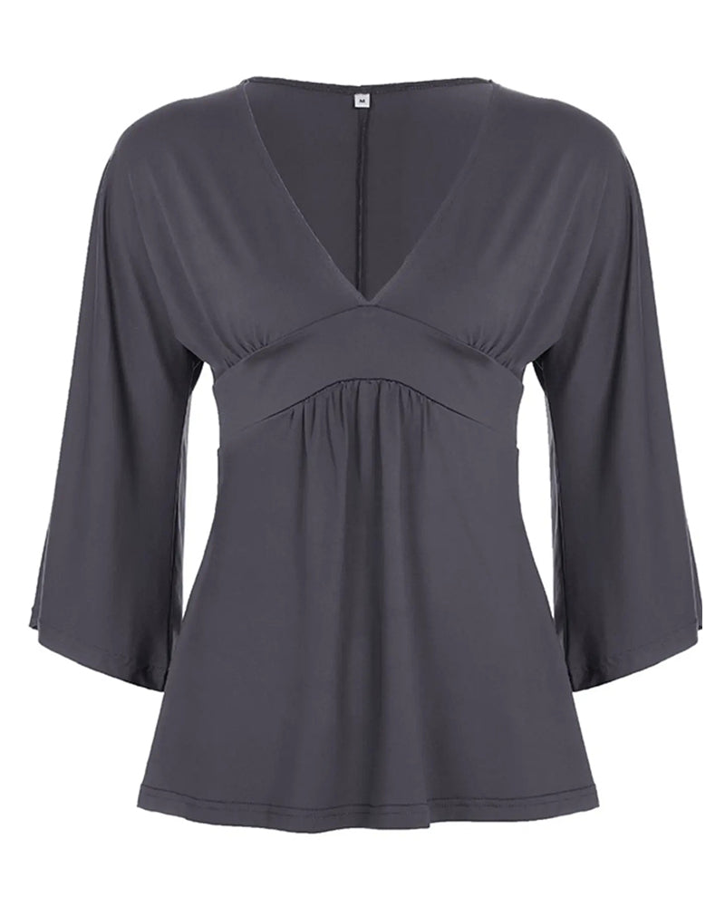 Topp Sexig Djup V-Ringad Kortärmad