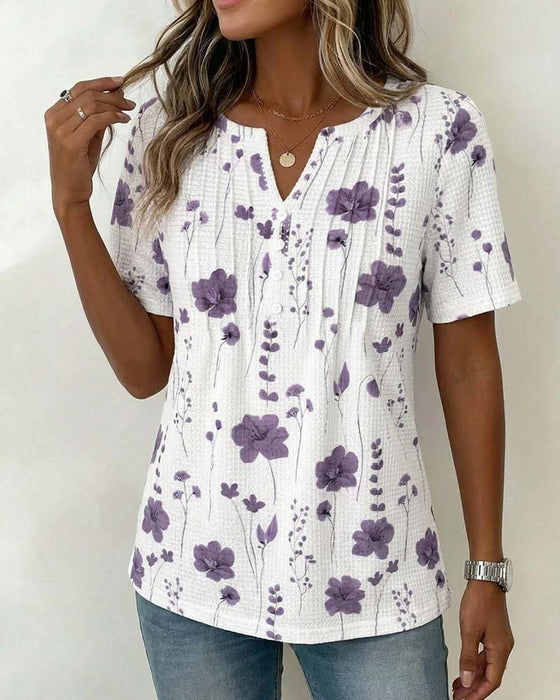 T-Shirt Våffla V-Hals Blommig