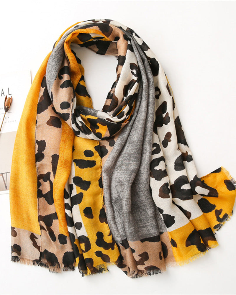 Dam Halsduk Leopard Lapptäcke Print Fransar Schal
