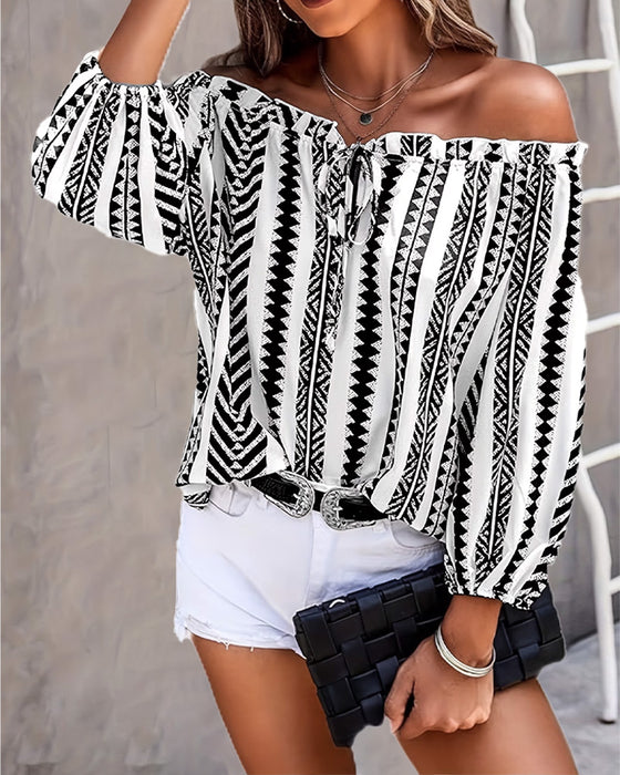 Blus Elegant Sofistikerad Geometrisk Off Axel