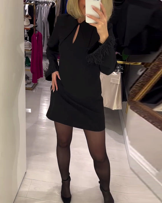 Enfärgad Rak Klippt Långärmad Klänning