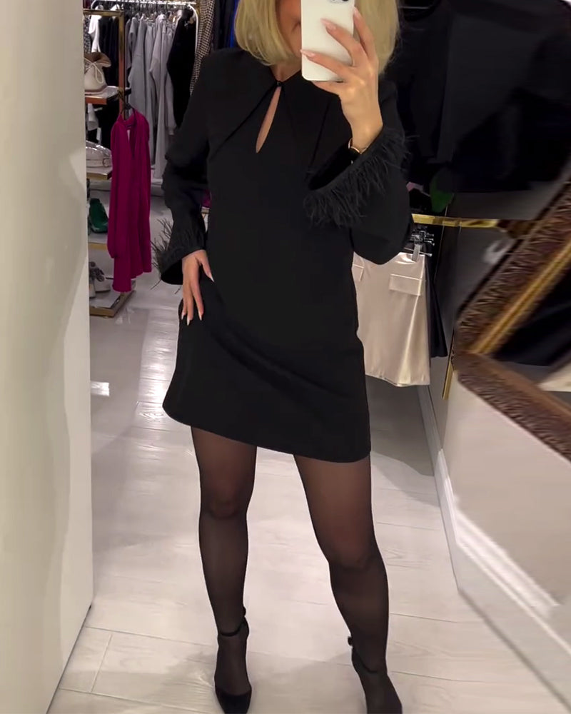 Enfärgad Rak Klippt Långärmad Klänning