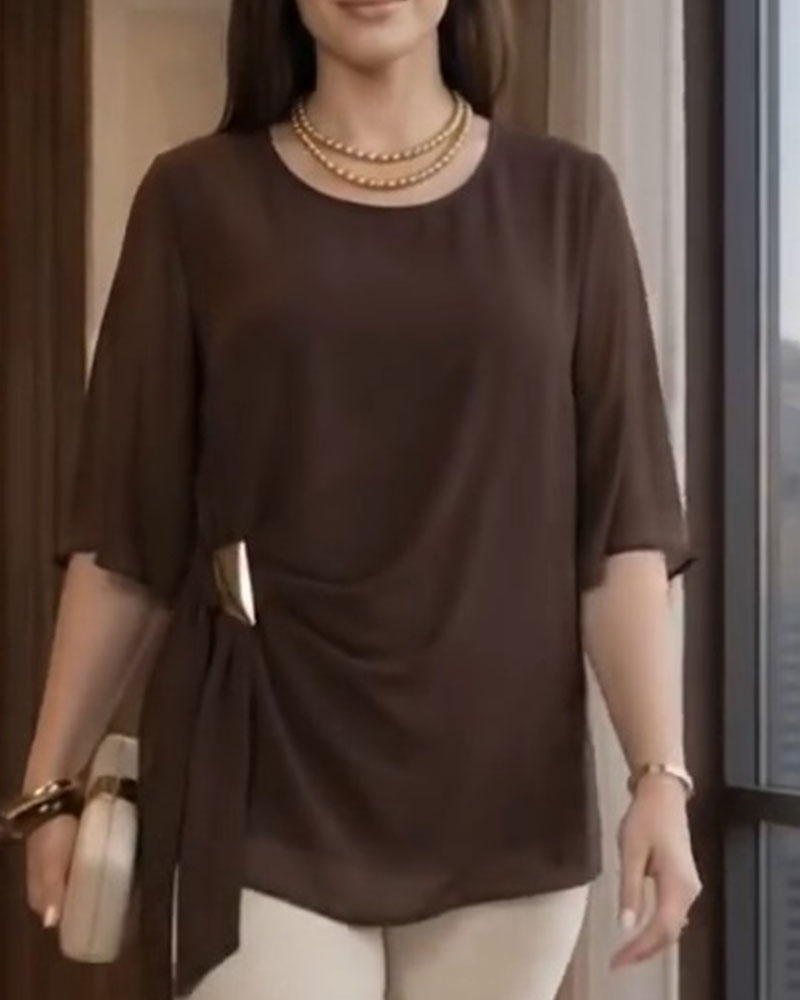Blus Rundhalsad Rynkad Casual