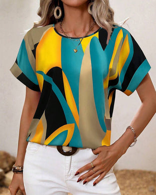 T-Shirt Rund Hals Kontrasttryck