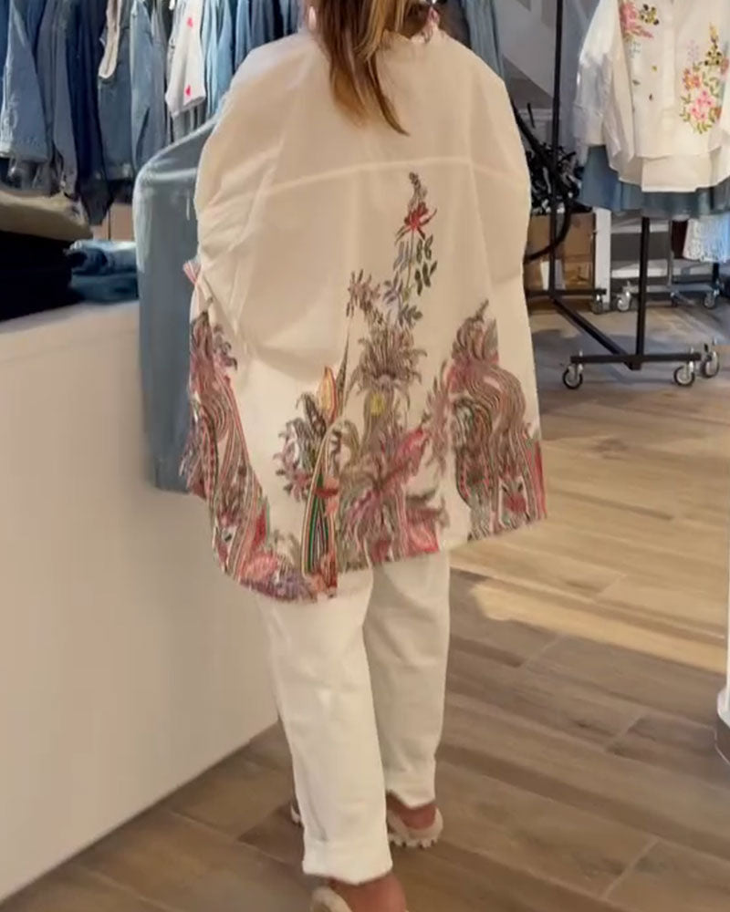 Skjorta Med Lös Passform I Etnisk Stil Med Tryck