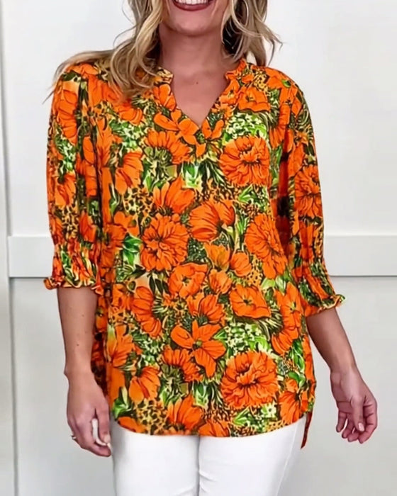Blus Kort Ärm Modern Blommig