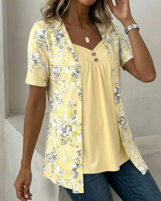 T-Shirt Blommönster Falsk Tvådelad
