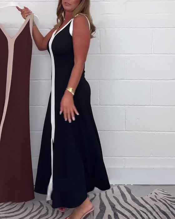 Ärmlös klänning i färgblock