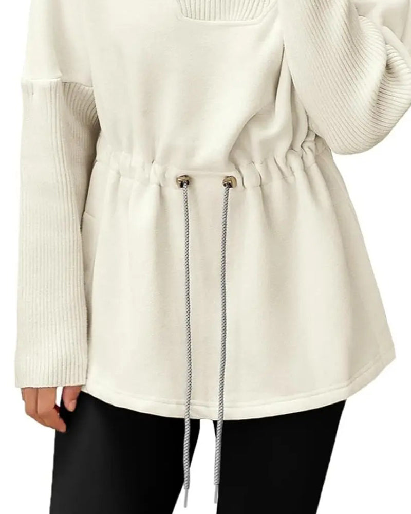 Sweatshirt Hög Krage Lång Ärm Midja Dragsko