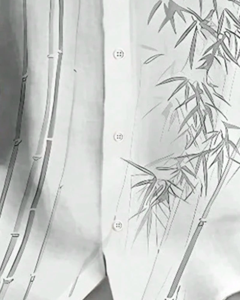 Herr Skjorta Bläcktvätt Bambuprint Kortärmad