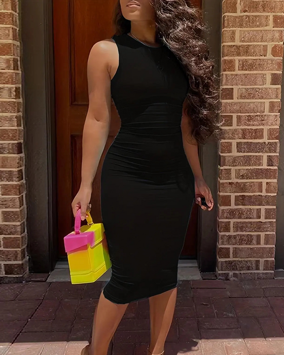 Klänning Enfärgad Ärmlös Mode Bodycon
