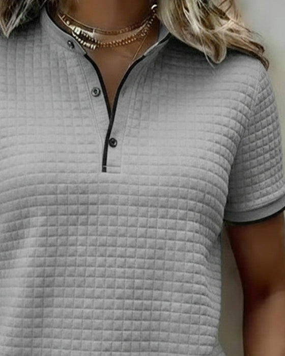 Topp Våffelstickad Knappning Ner Kortärmad