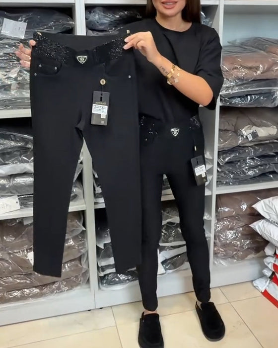 Stilfulla Byxor I Enfärgad Stretch