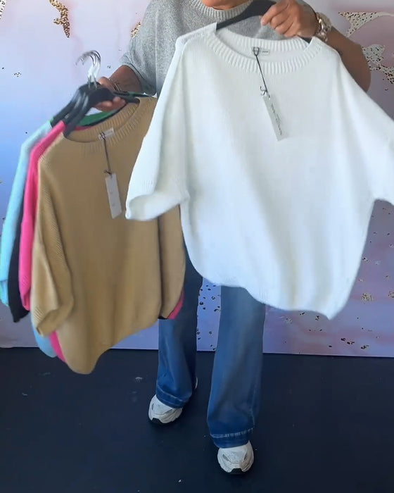Casual lös enfärgad tröja med rund hals