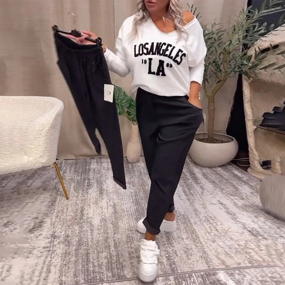 Casual enfärgade byxor med ficka