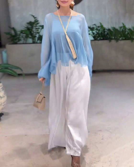 Blus Med Stilren Enfärgad Design