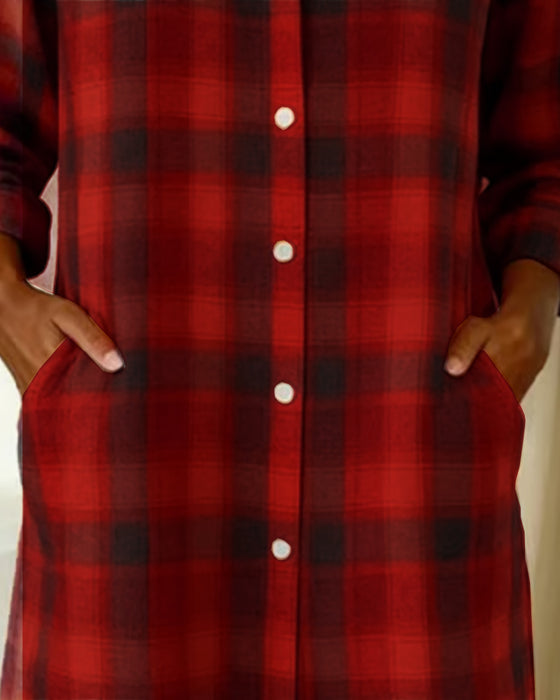 Klänning Skjorta Slag Rutig Knäppning