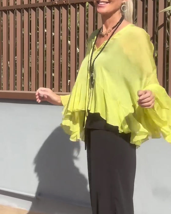 Blus Ruffle Fladdermusärm Fladdermusärm