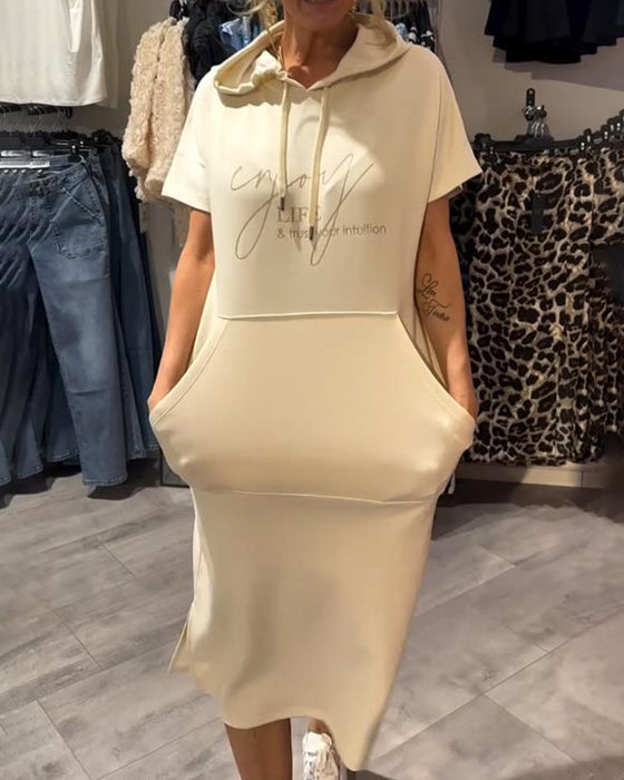 Klänning Med Huva Casual Snörning