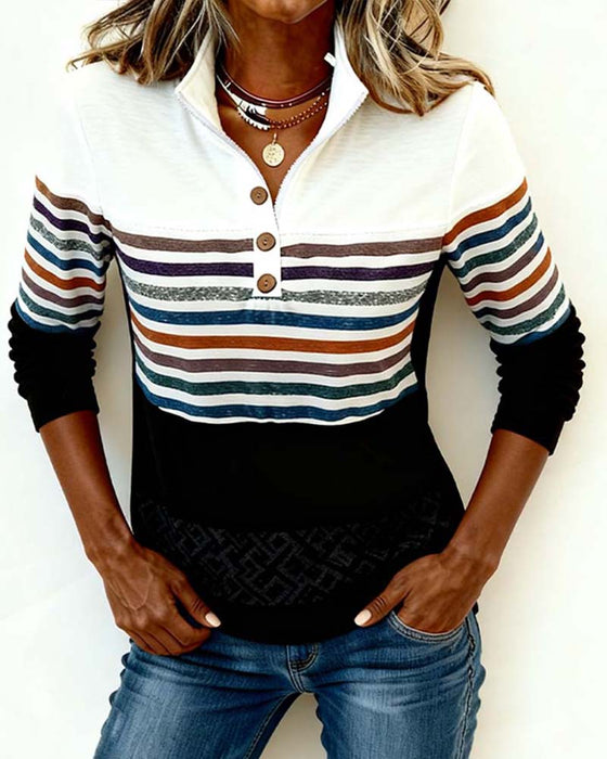 Randig Och Färgblockerad Sweatshirt Med Ståkrage