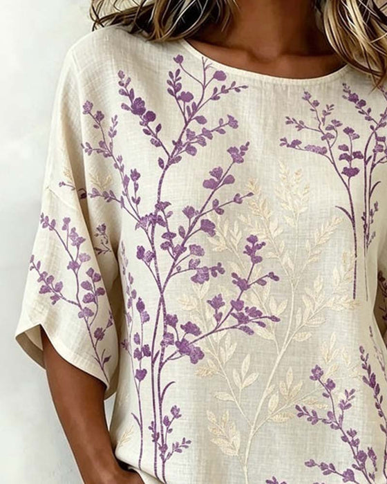 Blus Rund Hals Patchwork Löss