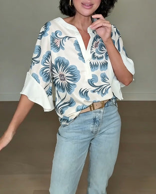 Blus Blommiga Flärmärmade Ärmar