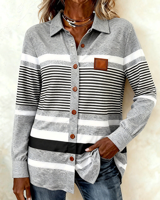 Blus Krage Kontrast Avslappnad Randig