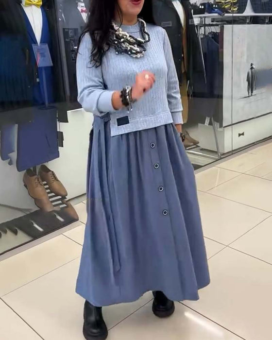 Klänning Casual Färgblocker Rundringning