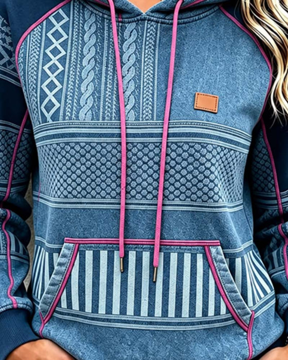 Hoodie Huvförsedd Lång Ärm Avslappnad